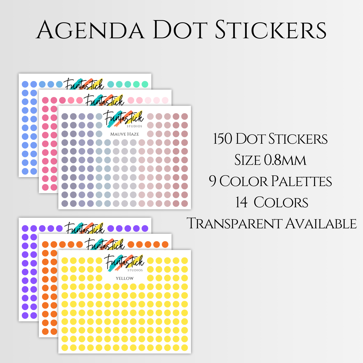 Dot Stickers Planner | Bullet Journal Functional Planning | Transparent, Pastel Bright Colors | A6 Size Small Dot Agenda Journal Stickers